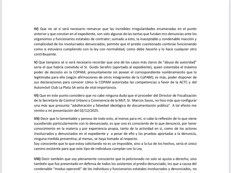 Graves denuncias sobre el autódromo de La Plata: Politano exige su clausura, hasta cumplir la ley